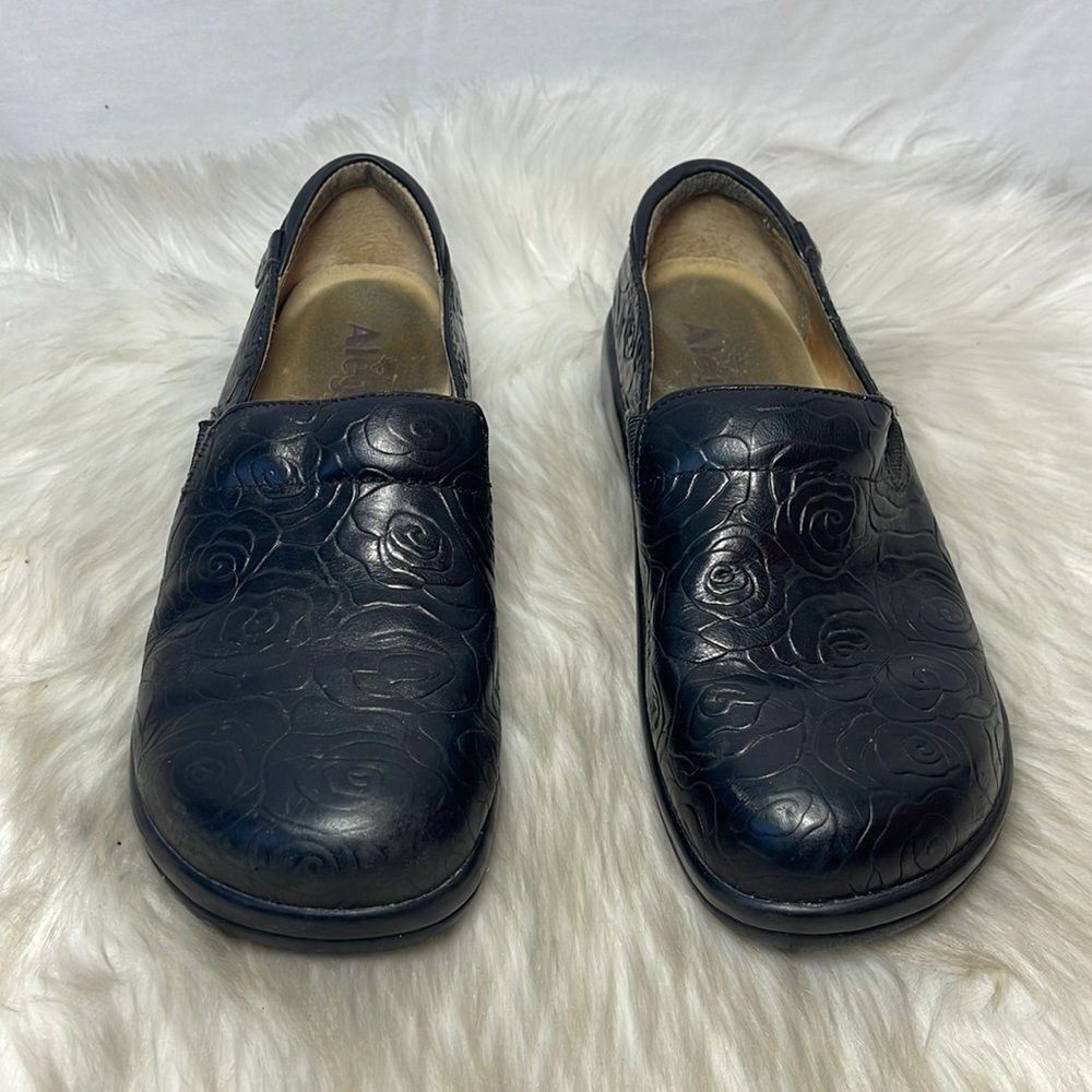 Alegria Keli Black Embossed Leather Flats Sz 37/7 - Picture 2 of 8